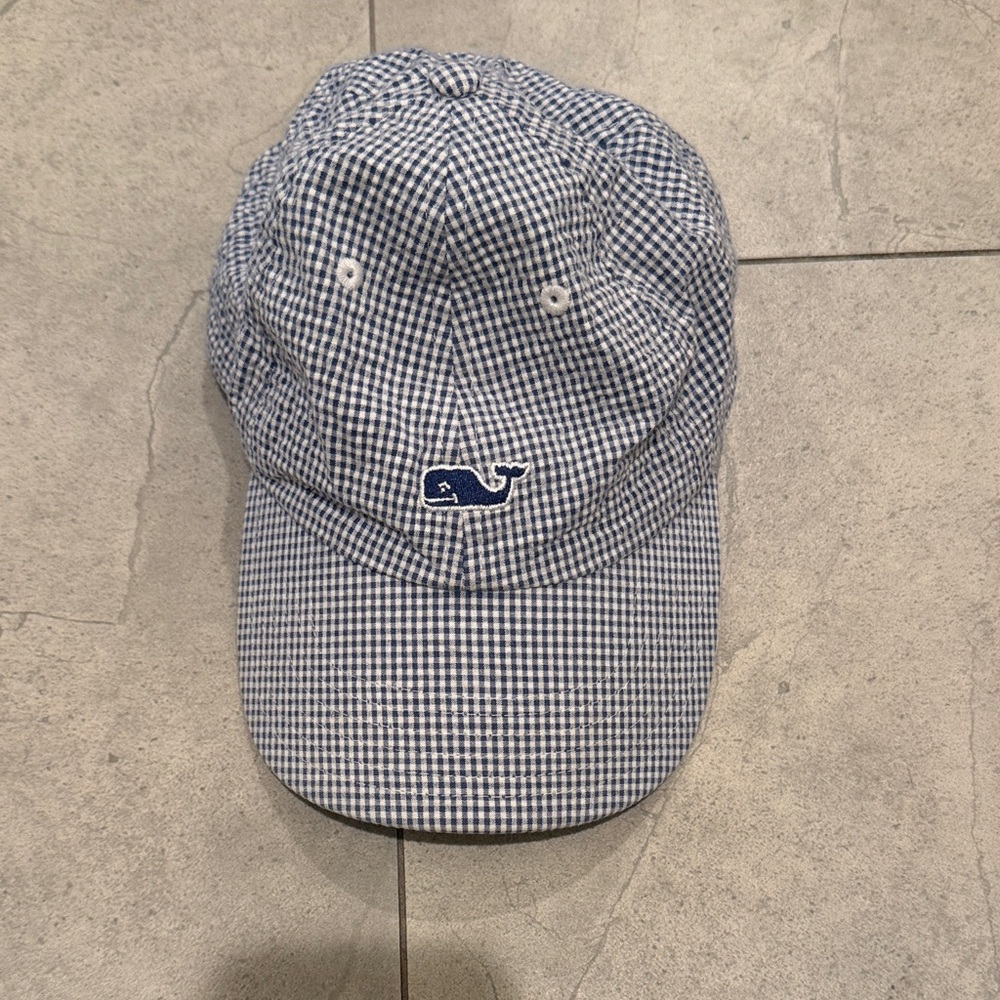 Vineyard Vines Blue Gingham Cap with Whale Logo